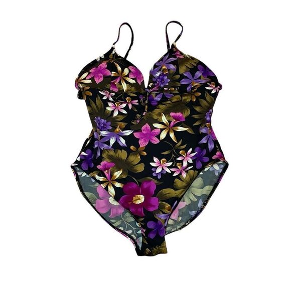 No Brand Other - Vintage Beach Cabana Floral one piece Swimsuit, Medium Large